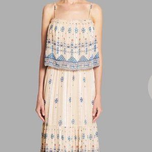 Joie Sorne B Silk Blend Printed Ruffle Maxi Dress Stretch XXS